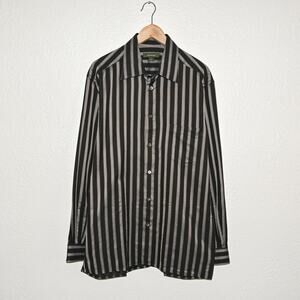 Ermenegildo Zegna Men's Button up Shirt Brown stripe cotton Sz XL Made in Italy